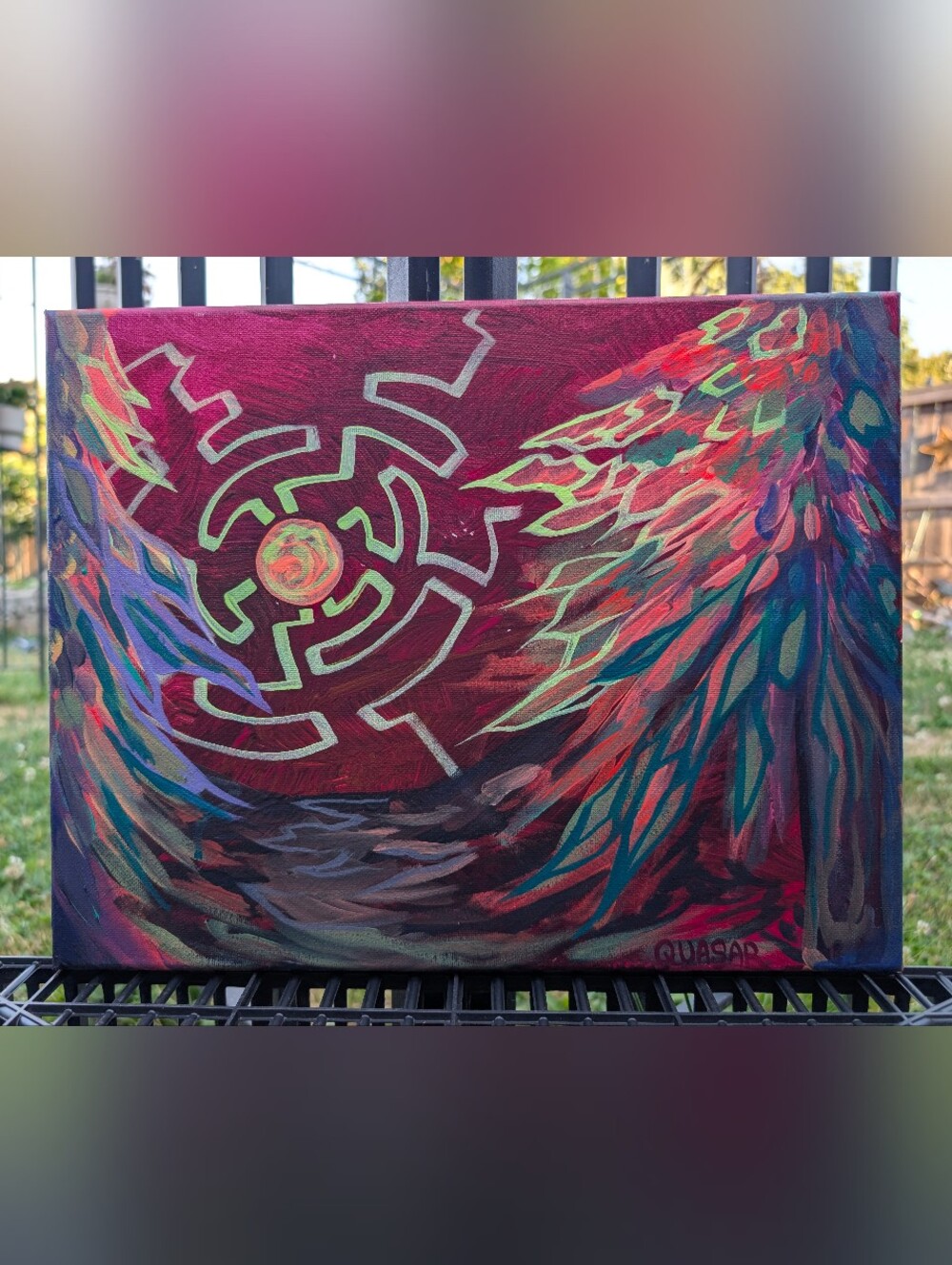 Burgundy Horizons - Original Blacklight Reactive Painting by Quasar Aven